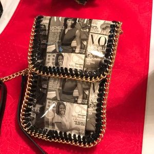 Vegan patent black and white shoulder bag